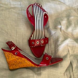 Oh Deer! Patent Red Leather Wedge Heels